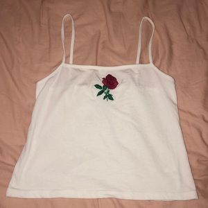 Brandy Melville white crop with rose embroidered
